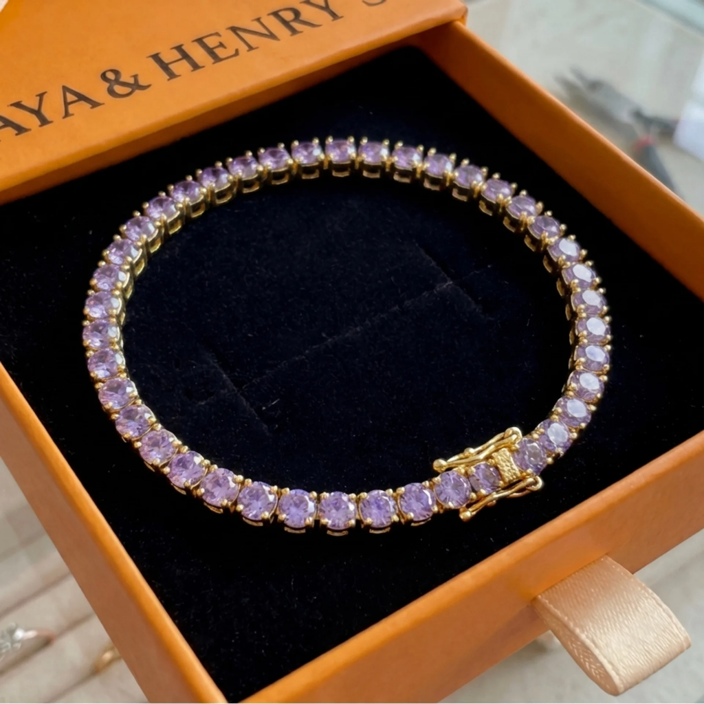Pulsera de Tenis Amatista | Oro