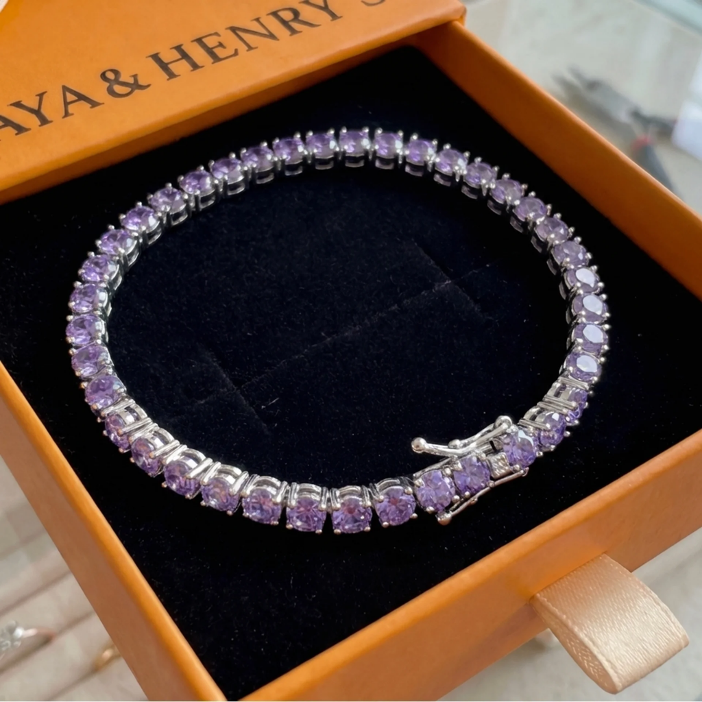 Pulsera de Tenis Amatista | Oro blanco