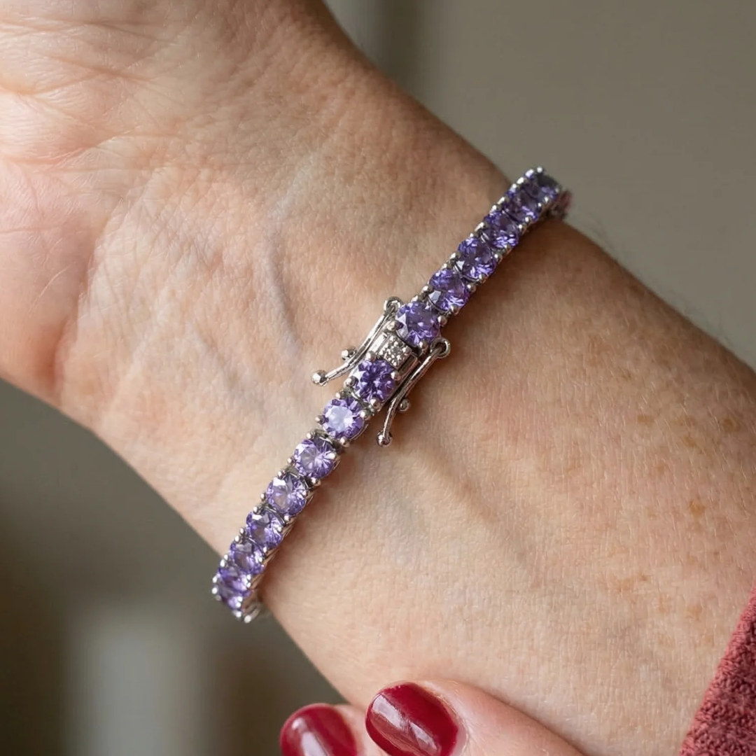 Pulsera de Tenis Amatista | Oro blanco