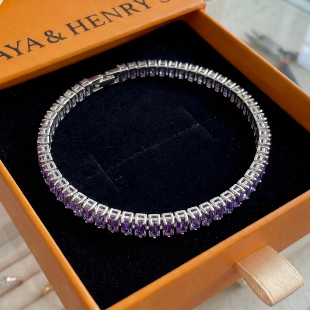 Pulsera Tenis Amatista Vertéa | Oro blanco