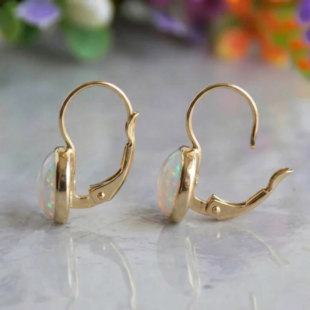 Aretes Brillo Ópalo Antiguo | Oro