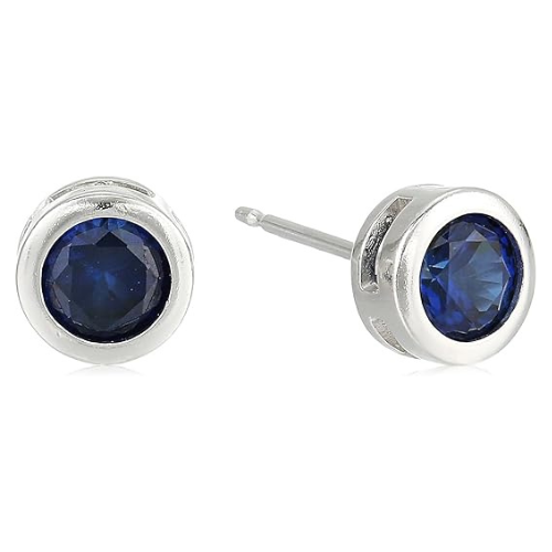 Aretes de botón de Zafiro en Oro blanco