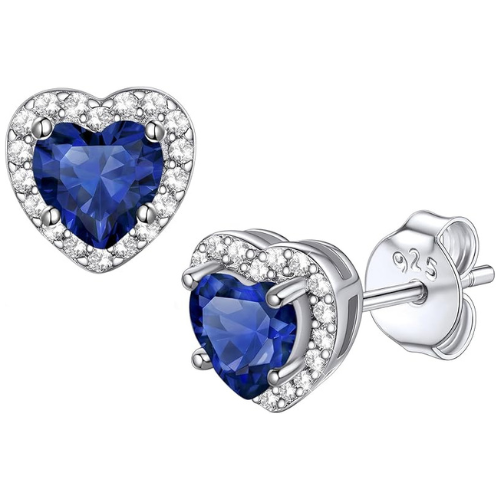 Aretes de Botón Corazón de Zafiro en Oro Blanco
