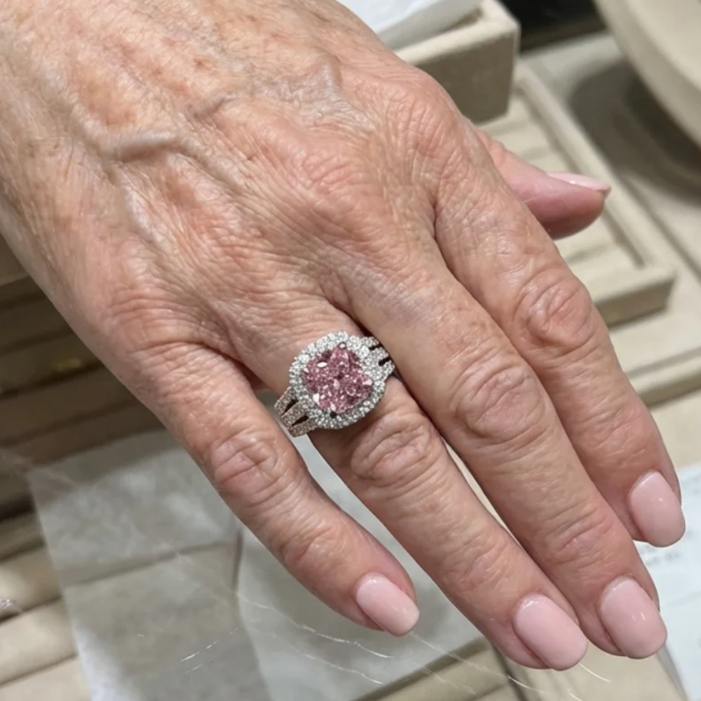 Anillo Emperatriz Rosa Palo con Halo | Oro blanco