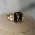 Anillo Perla Negra Antigua Dorado | Oro