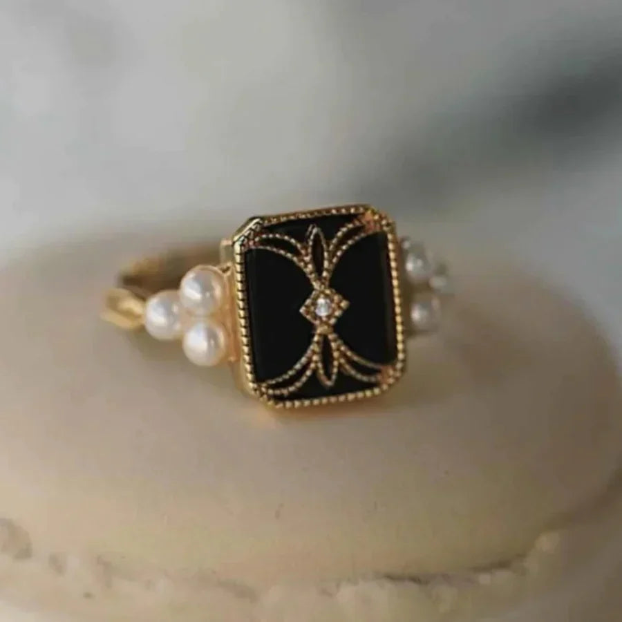 Anillo Perla Negra Antigua Dorado | Oro