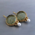 Aretes Vintage Piedra Verde Perla | Oro blanco
