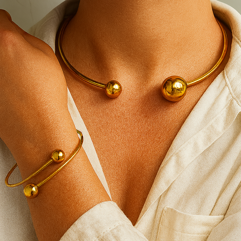 Juego Pulsera Collar Brillo Minimalista | Oro