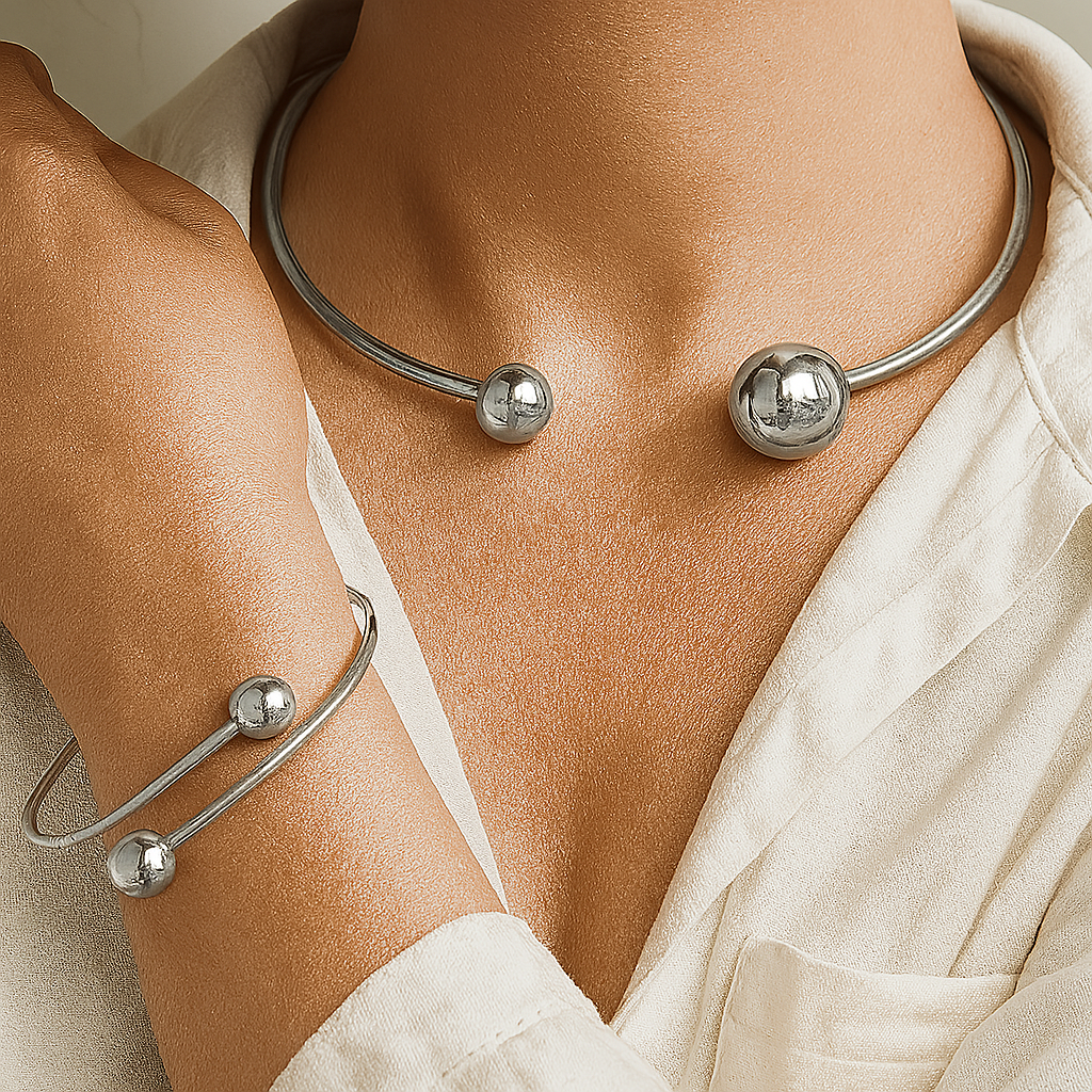Juego Pulsera Collar Minimalista Brillo | Oro