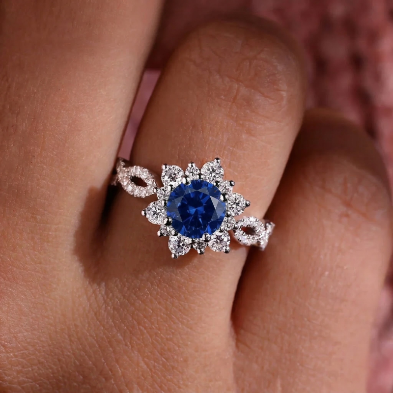 Anillo Flor Zafiro Cristal | Oro blanco
