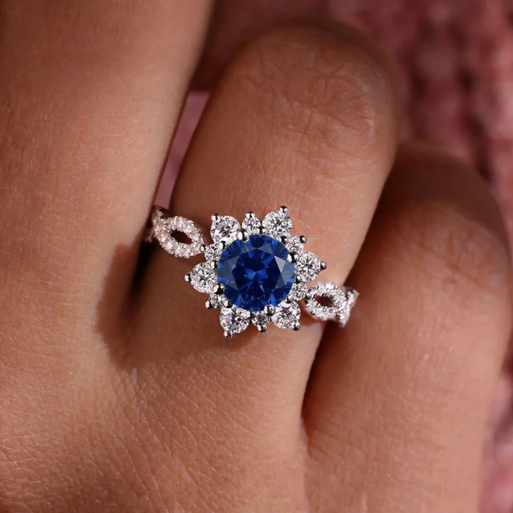 Anillo Flor Zafiro Cristal | Oro blanco
