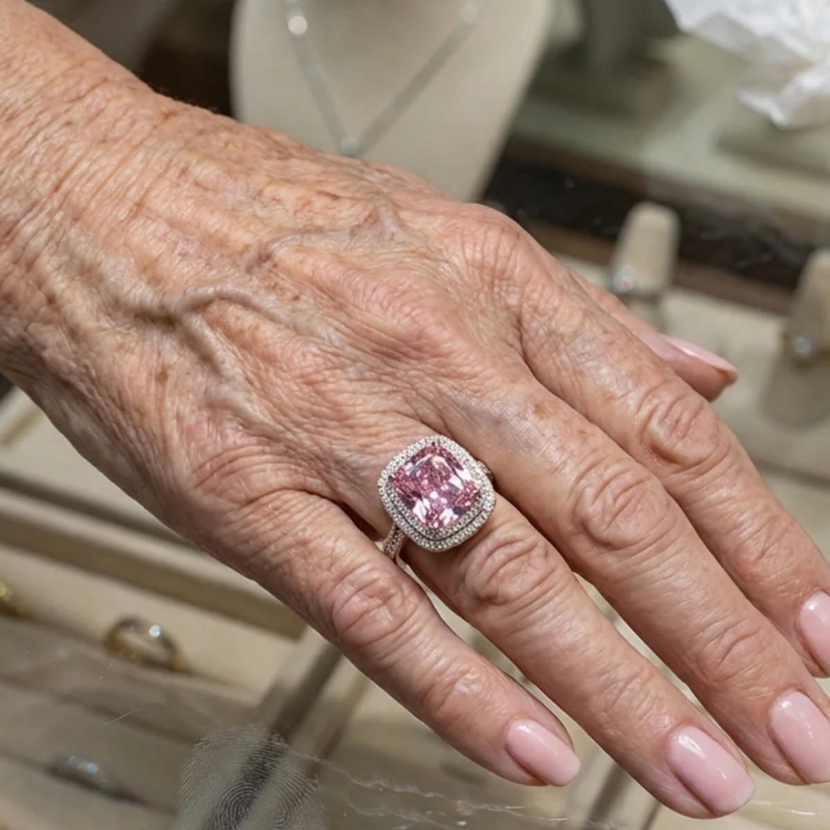 Anillo Zafiro Rosa Cojín | Oro blanco