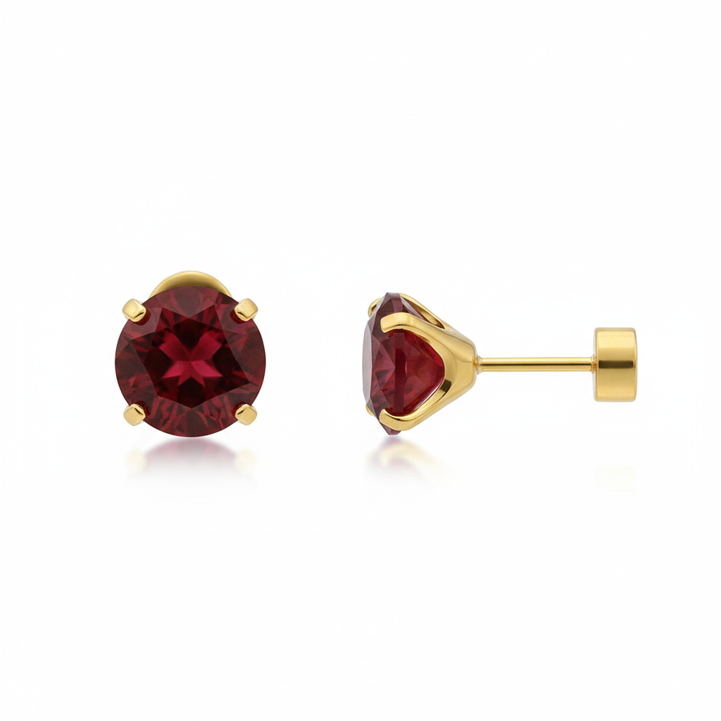 Aretes de Botón Rubí | Oro
