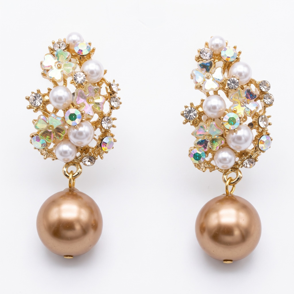 Aretes de Flor y Perla | Oro