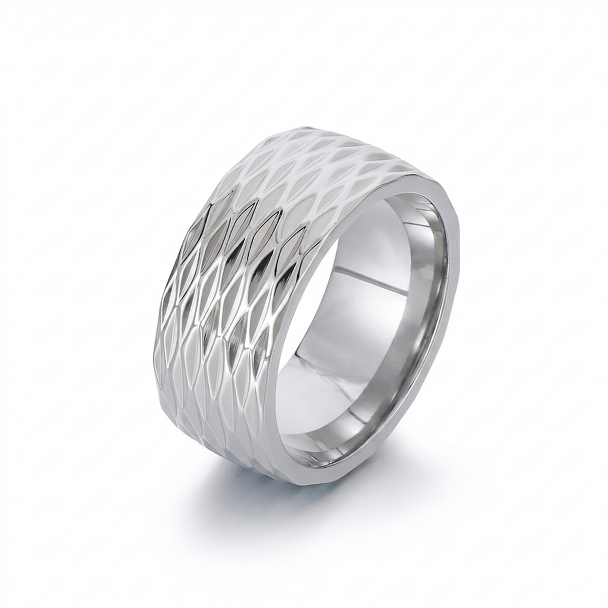 Anillo Kaelis de Banda Cuadriculada | Oro blanco