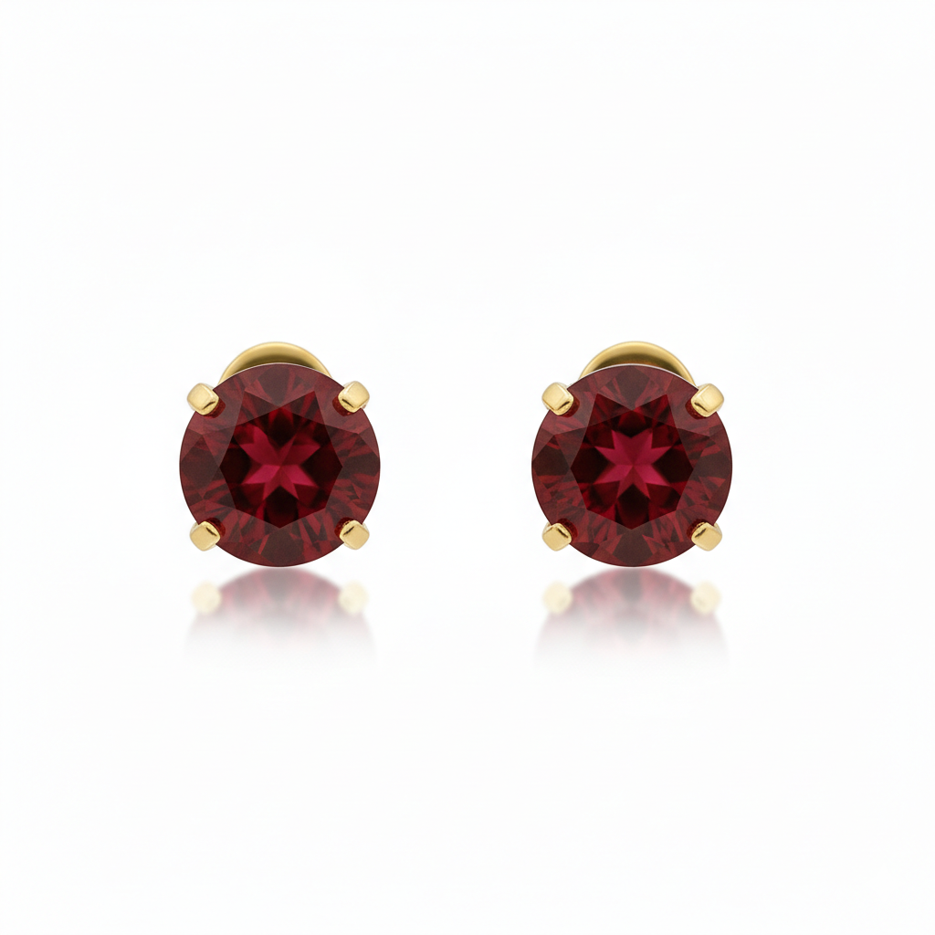Aretes de Botón Rubí | Oro