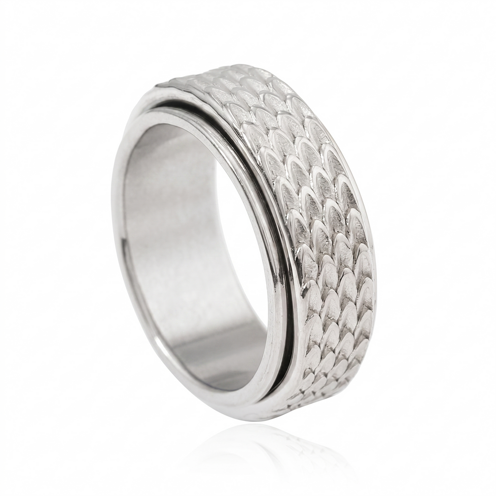 Anillo Giratorio Toren de Escamas | Oro blanco