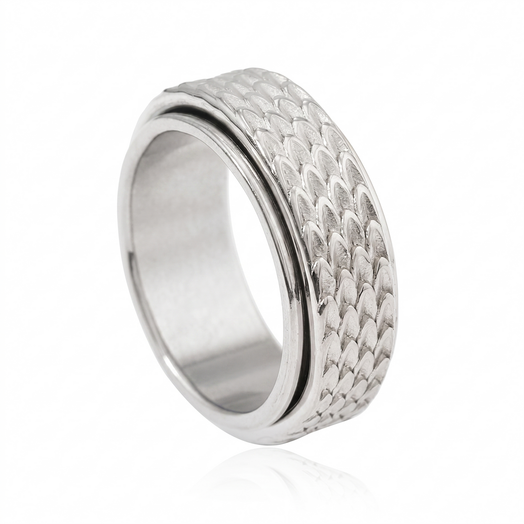 Anillo Giratorio Toren de Escamas | Oro blanco