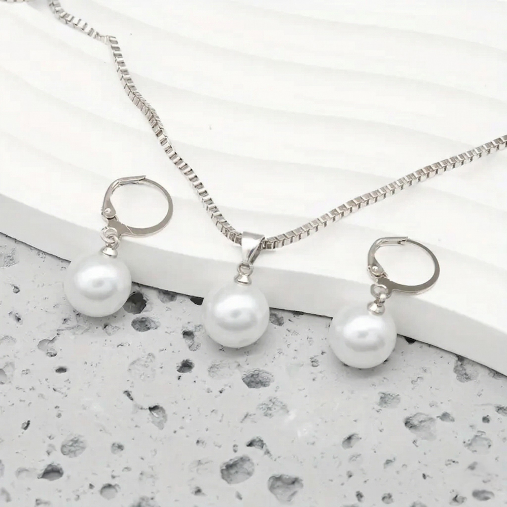 Juego de Joyería Perla Elegancia Oro Blanco