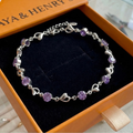 Pulsera Dije Corazón Amatista | Oro blanco