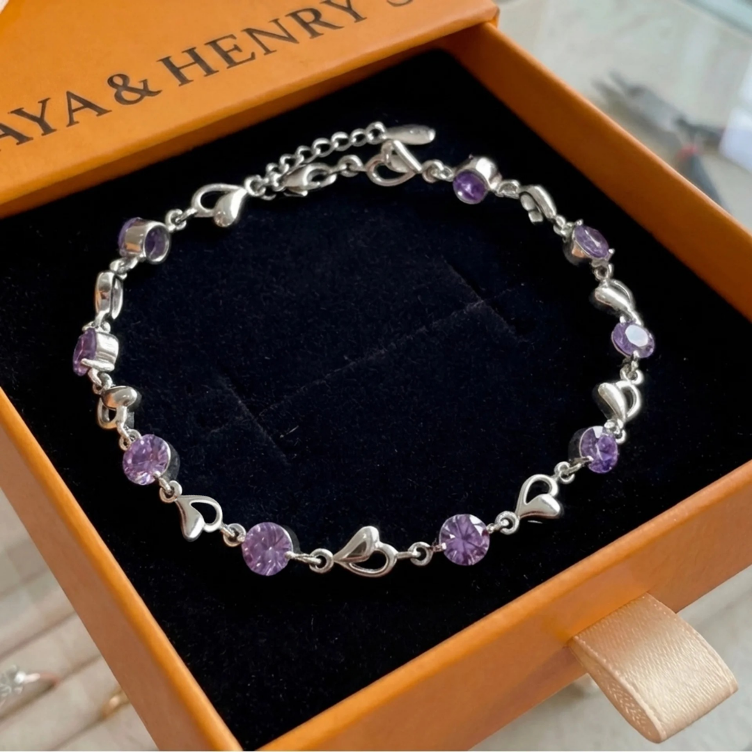 Pulsera Dije Corazón Amatista | Oro blanco