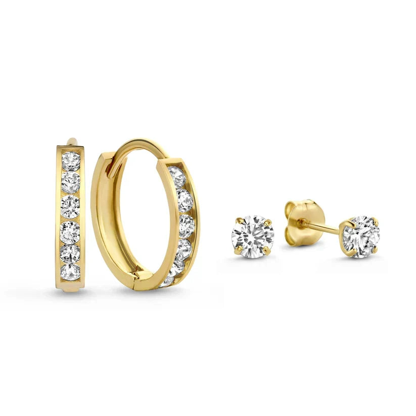 Juego de Aretes Dara Brillane con Piedras | Oro blanco