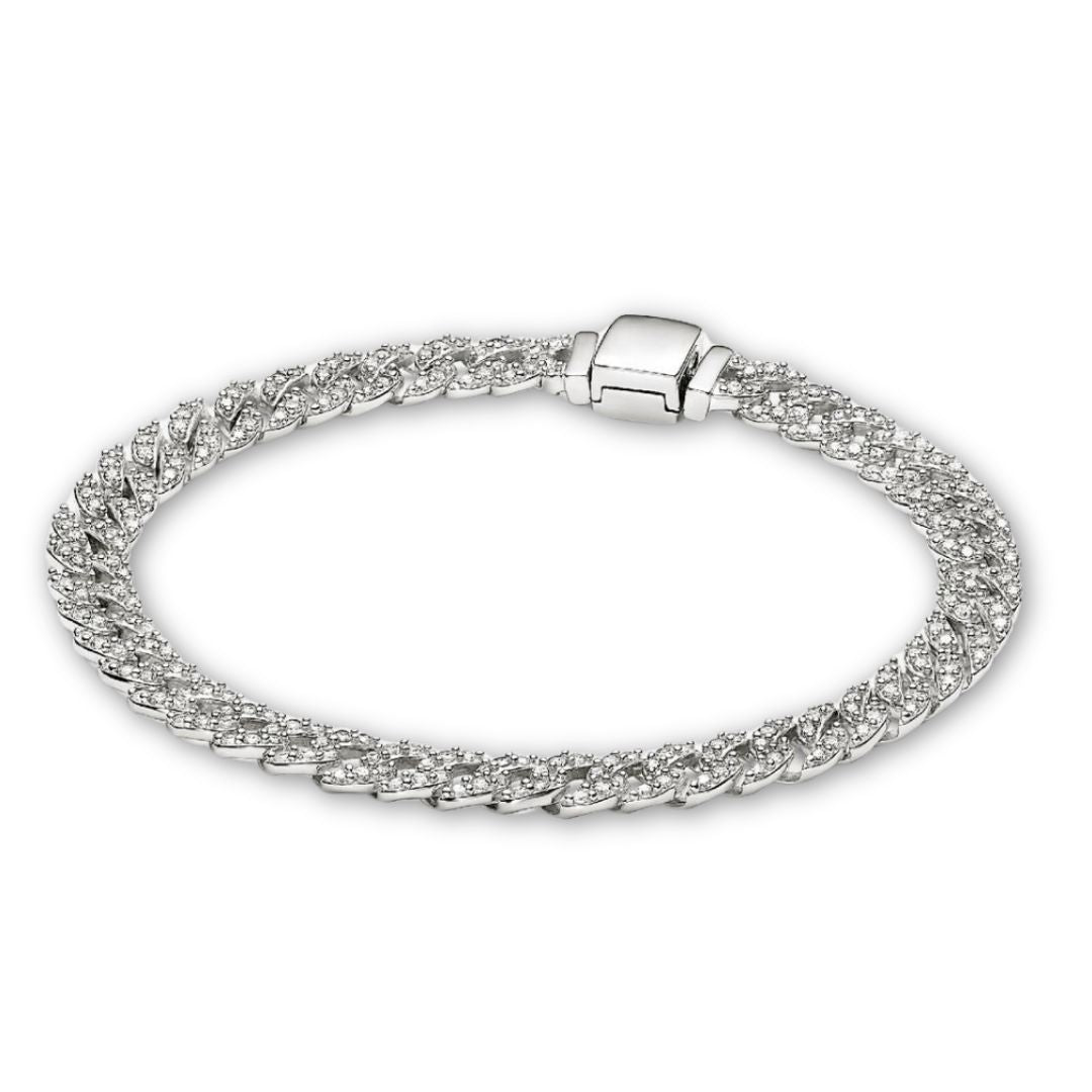 Pulsera Cubana con Pavé | Oro blanco