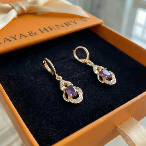 Aretes Amatista Lágrima Iluminada | Oro rosa