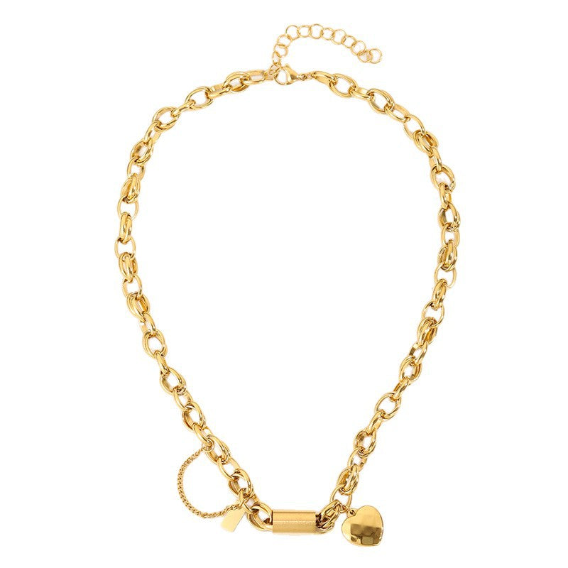 Collar Grueso con Corazón | Oro blanco