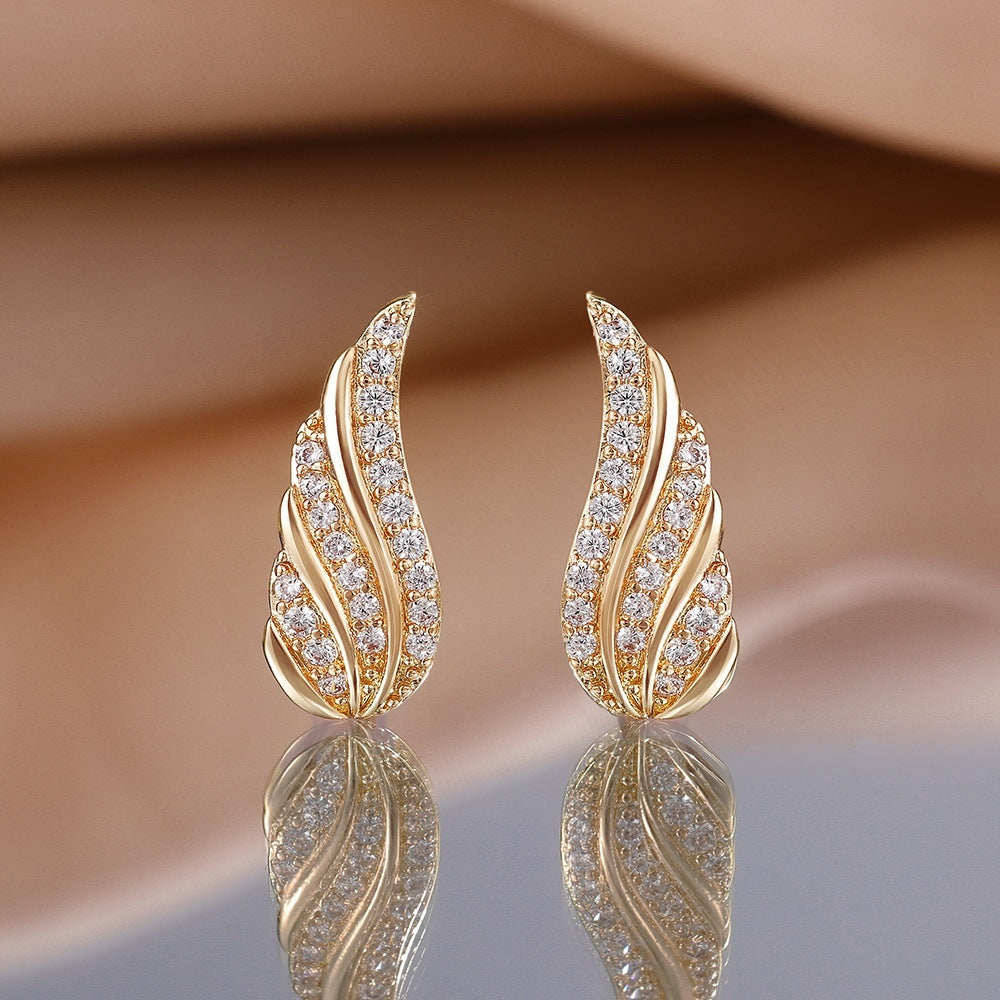 Aretes Hoja Moderna con Pavé | Oro