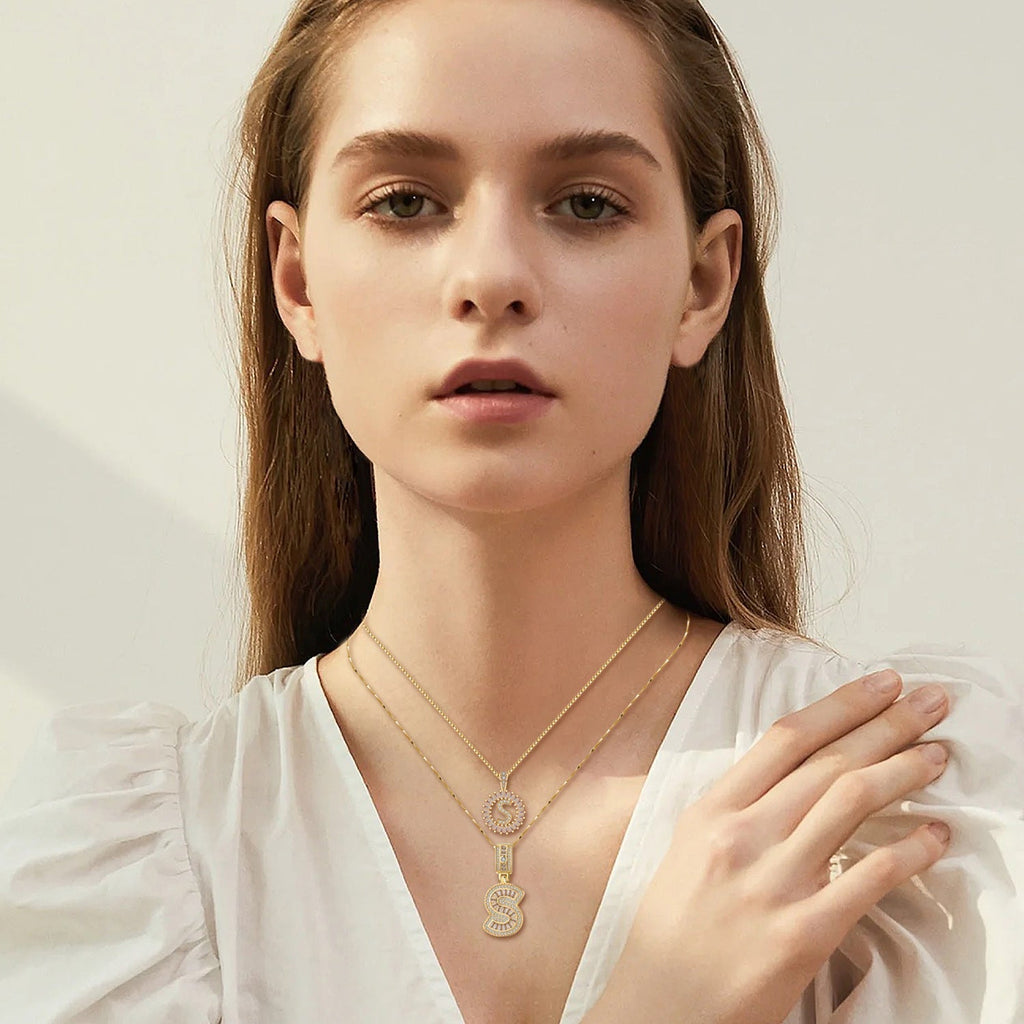 Juego de Collar con Inicial Pavé | Oro