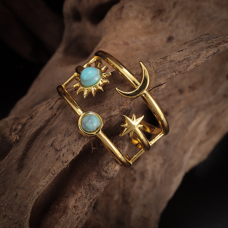 Anillo Soluna Órbita Turquesa | Oro