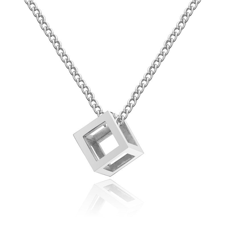 Collar con dije Cubo Hueco | Oro blanco