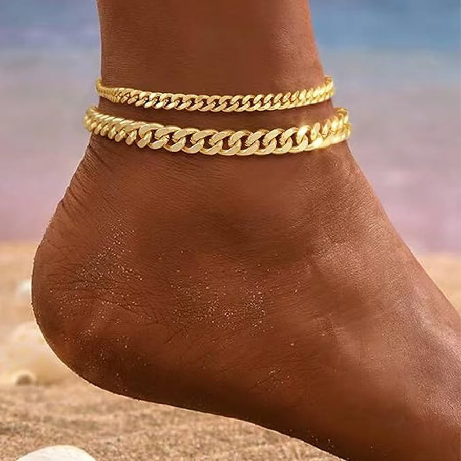Pulsera Tobillera Eslabones Cubanos Multicapas | Oro