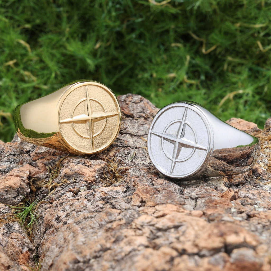 Anillo Sello Brújula Clásico | Oro blanco