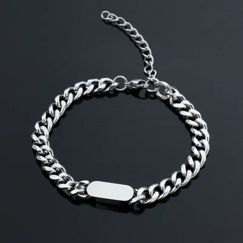 Pulsera Eslabón Cubano con Dije | Oro blanco