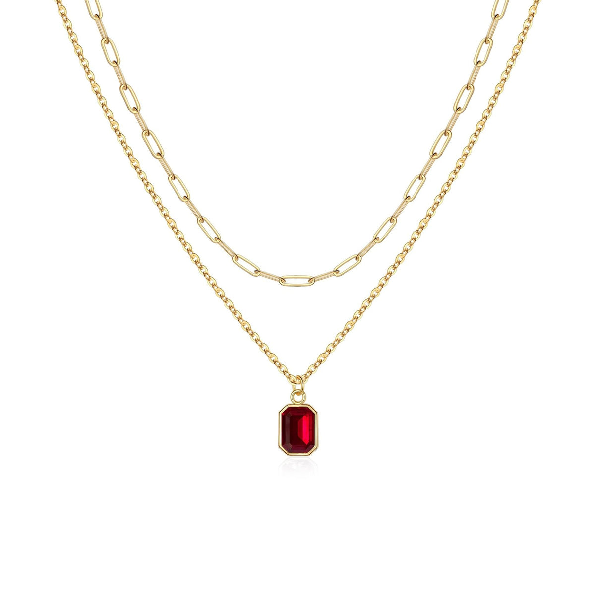 Collar en Capas con Rubí Tipo Clip | Oro
