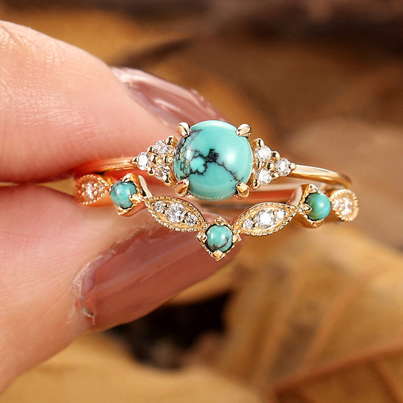 Juego de Anillos Corona Turquesa Aureva | Oro