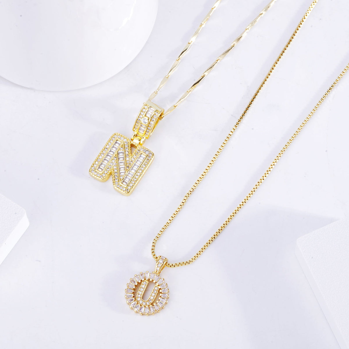Juego de Collar con Inicial Pavé | Oro