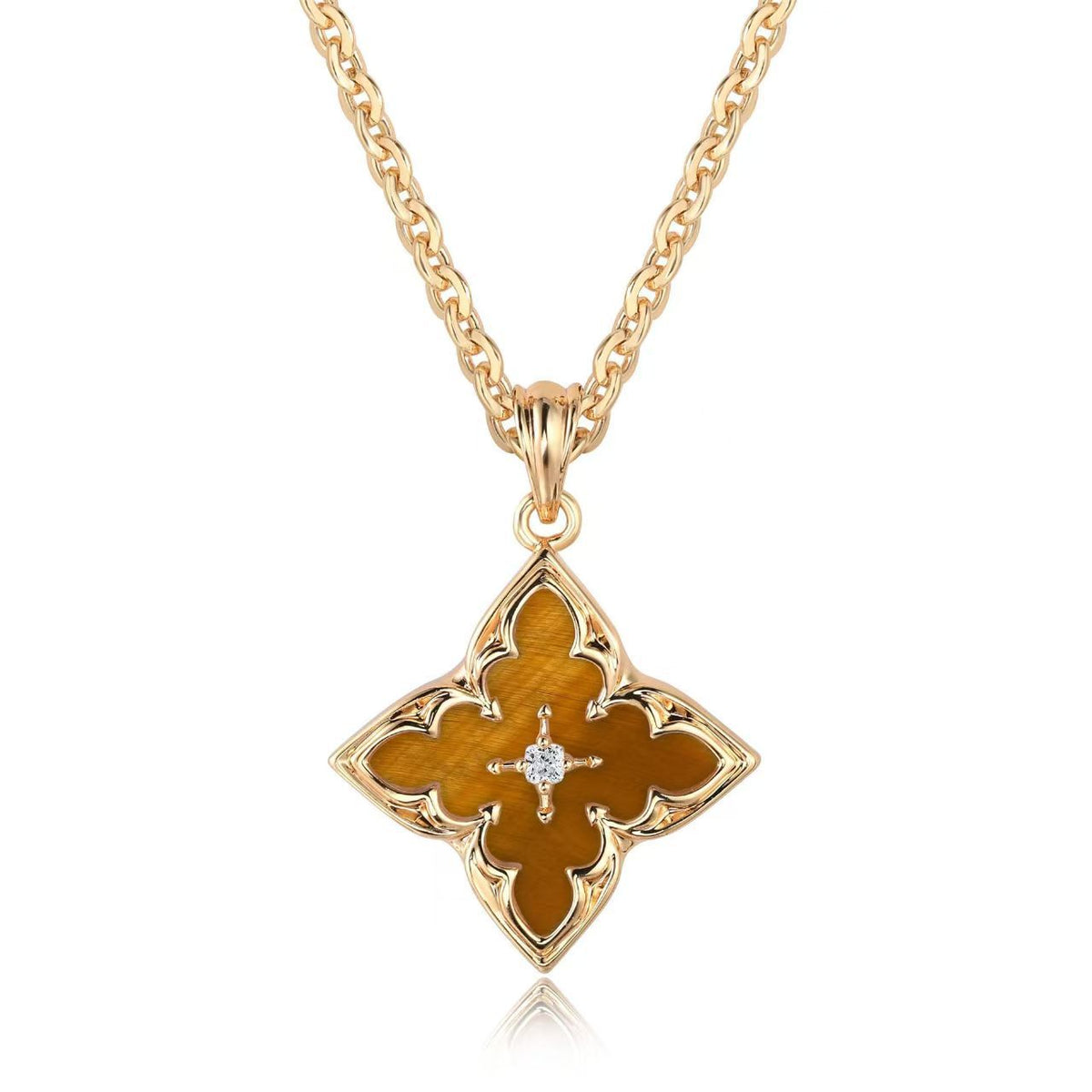Collar con dije Trébol Marrón | Oro