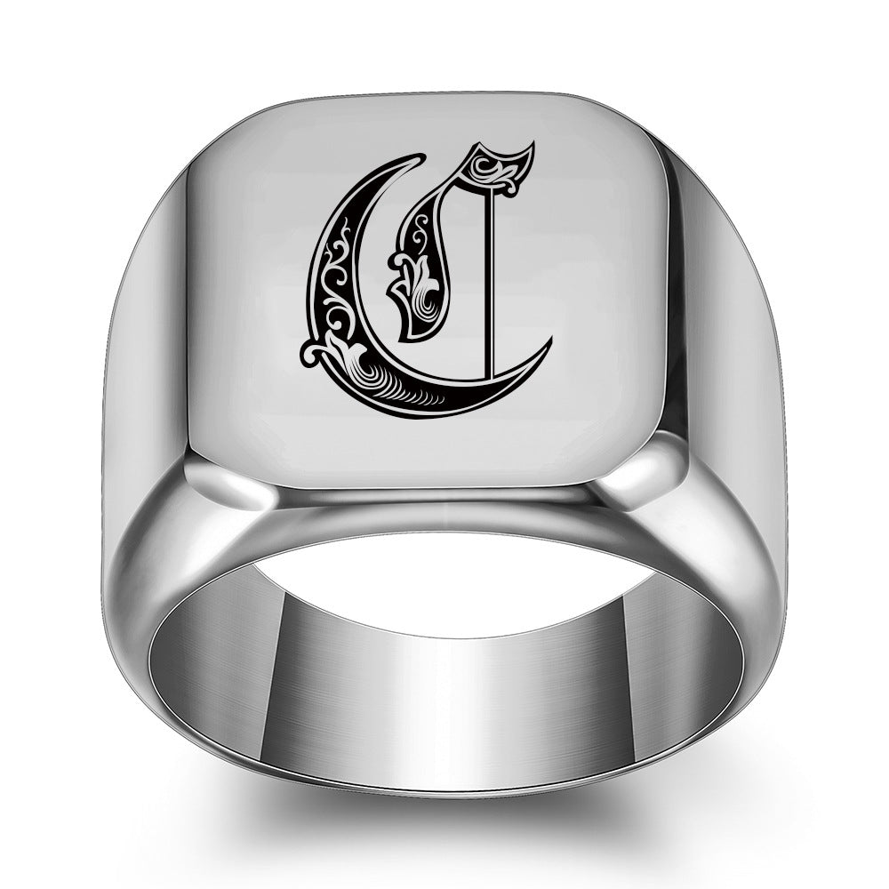 Anillo con Inicial Clásico Noble | Oro blanco