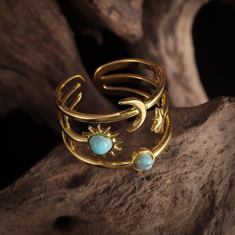 Anillo Soluna Órbita Turquesa | Oro
