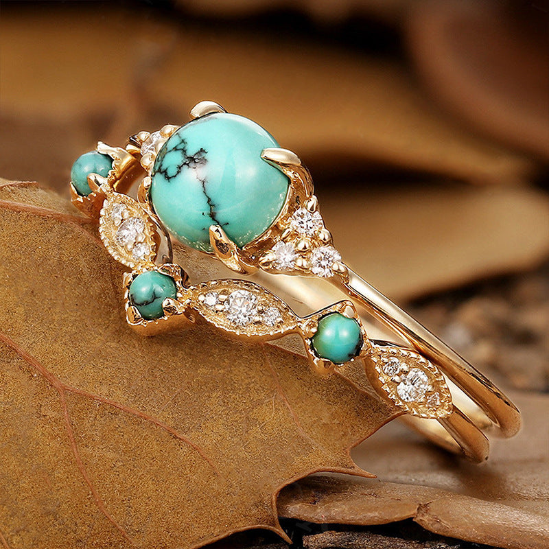 Juego de Anillos Corona Turquesa Aureva | Oro