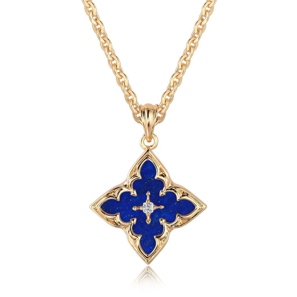 Collar con dije Trébol Azul | Oro