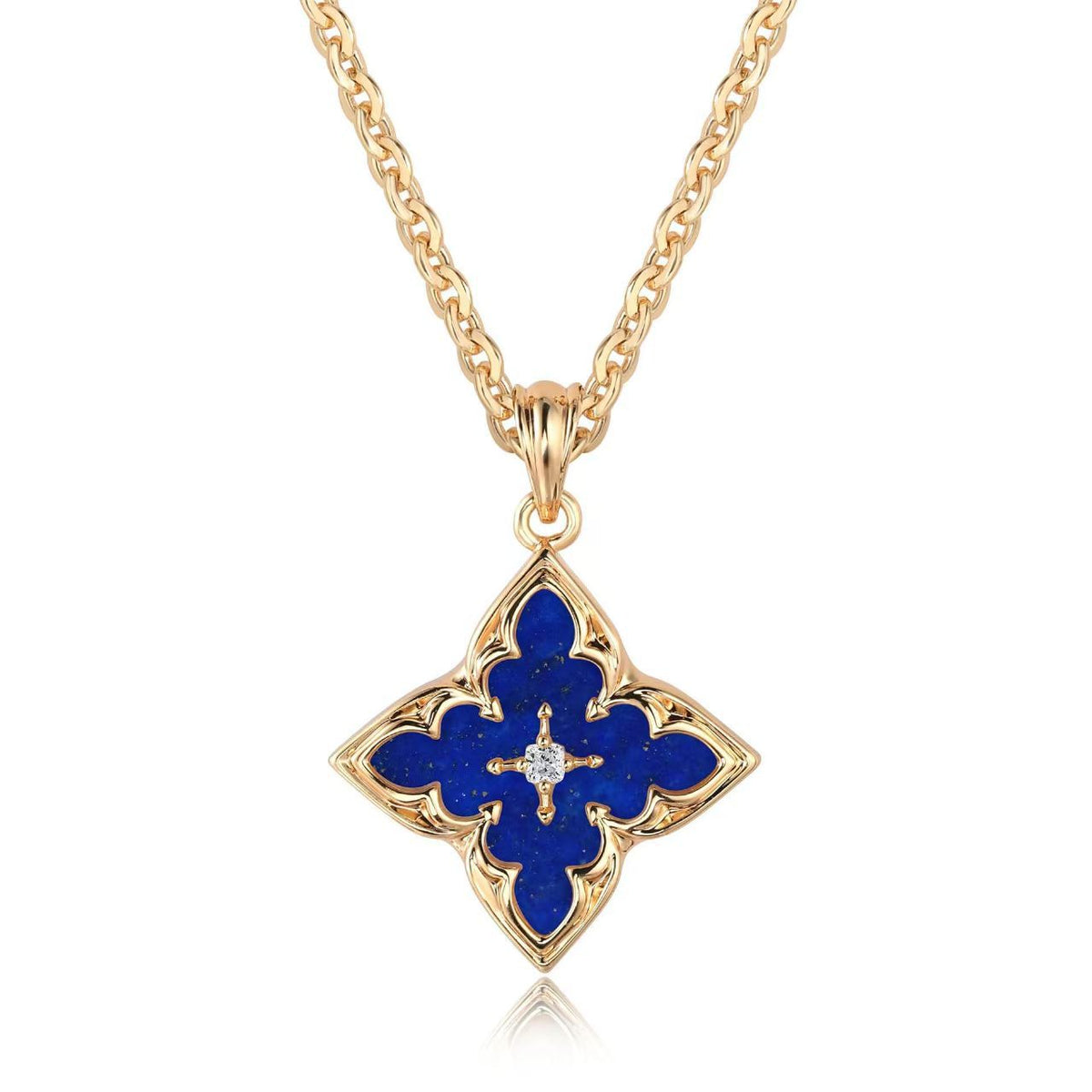 Collar con dije Trébol Azul | Oro