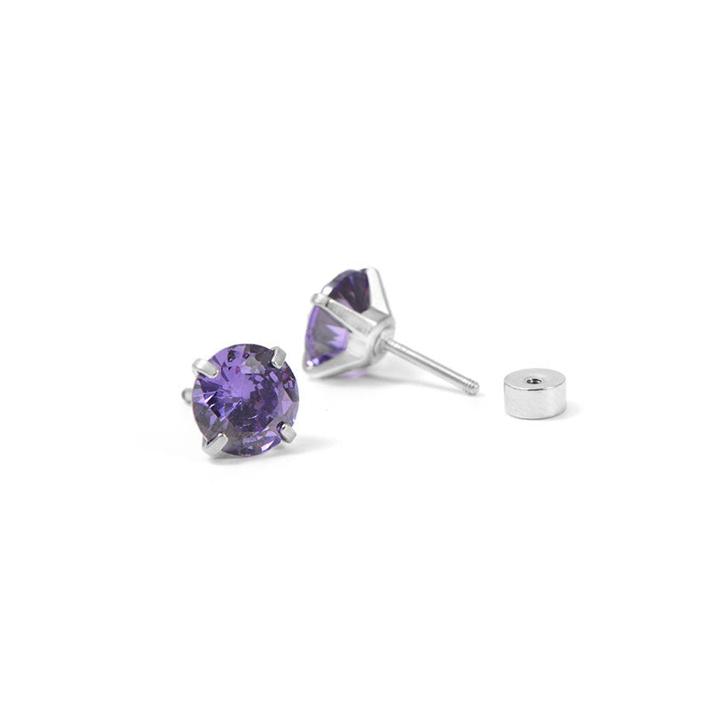 Aretes de botón de amatista | Oro blanco
