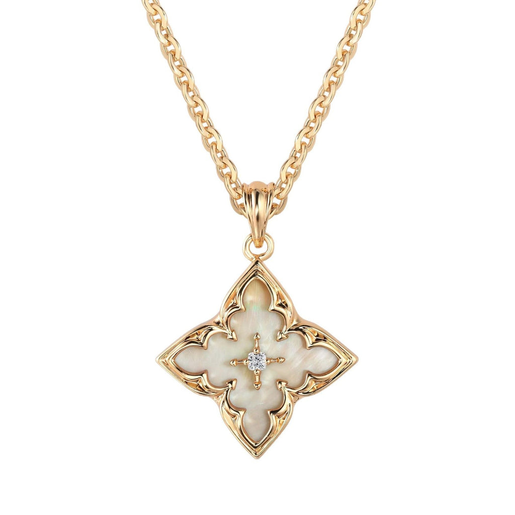 Collar con dije Trébol Blanco | Oro