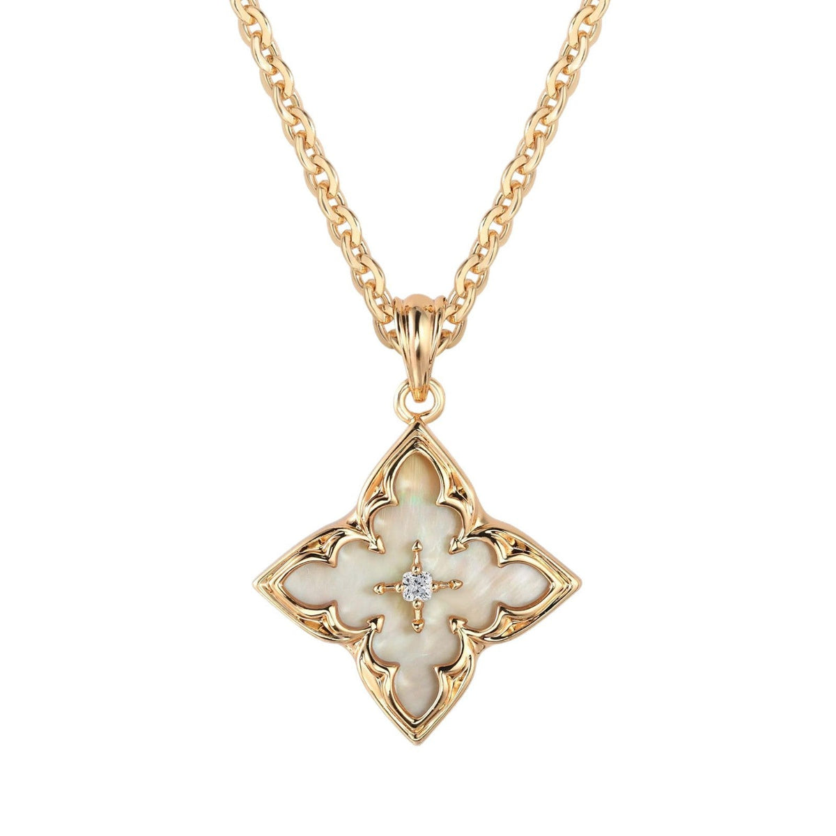 Collar con dije Trébol Blanco | Oro