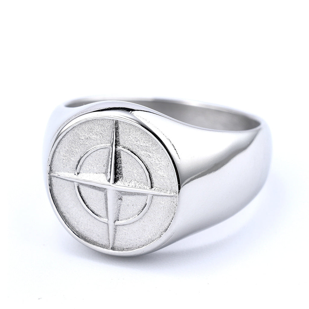 Anillo Sello Brújula Clásico | Oro blanco