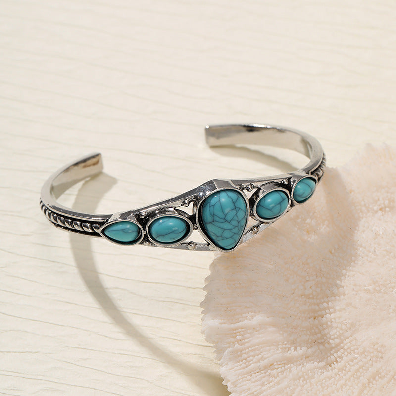 Pulsera Abierta Gota de Turquesa | Oro blanco
